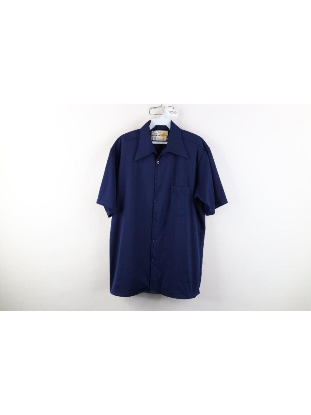 Vintage 70s Streetwear Mens 16.5 Dagger Collar Knit Short Sleeve Button Shirt